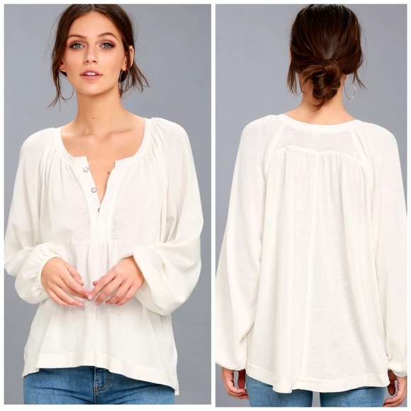 Free People Tops - Free People Acadia Henley Top Ivory